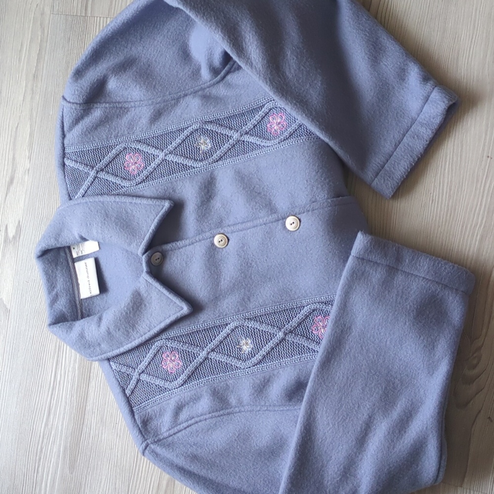 Alfred Dunner Embroidered Button-Up Jacket in Blue and Pink Fleece Thick Warm